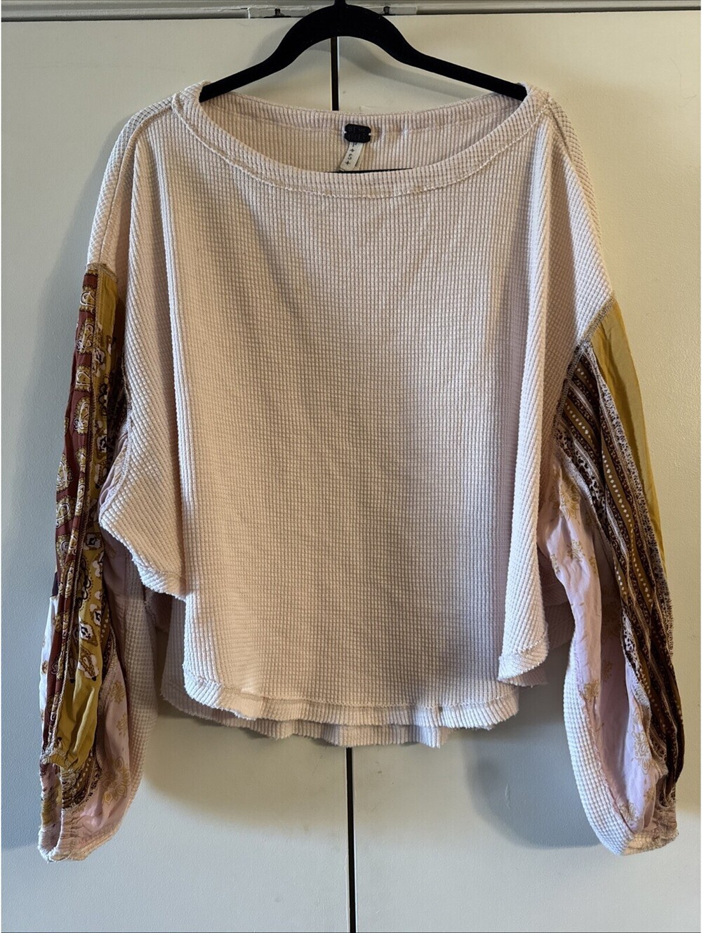 Free People We The Free Blossom Thermal Top Waffle Knit Balloon Sleeve Boho